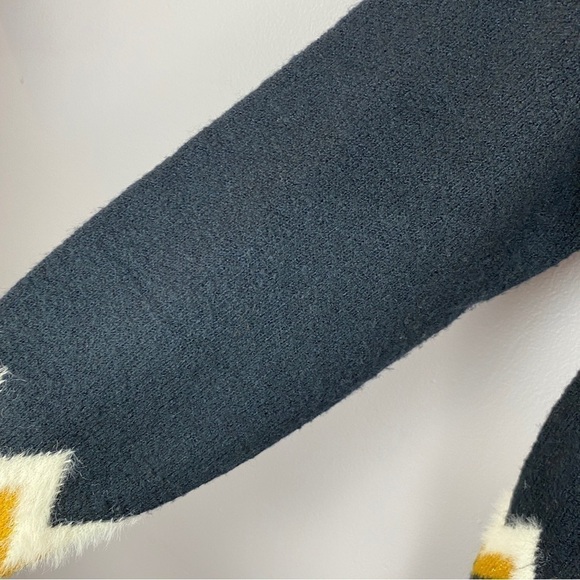 Silverflint Fairisle Soft Cozy Crew Neck Knit Sweater Medium Navy Mustard Yellow - Picture 7 of 12